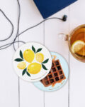 Coaster for Home Décor with Fresh Lemon and Yummy Waffles combo design